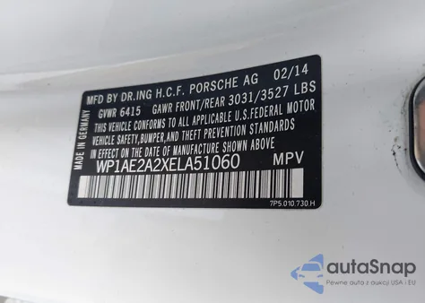 2014 Porsche Cayenne Hybrid S из США, поврежденный, VIN WP1AE2A2XELA51060